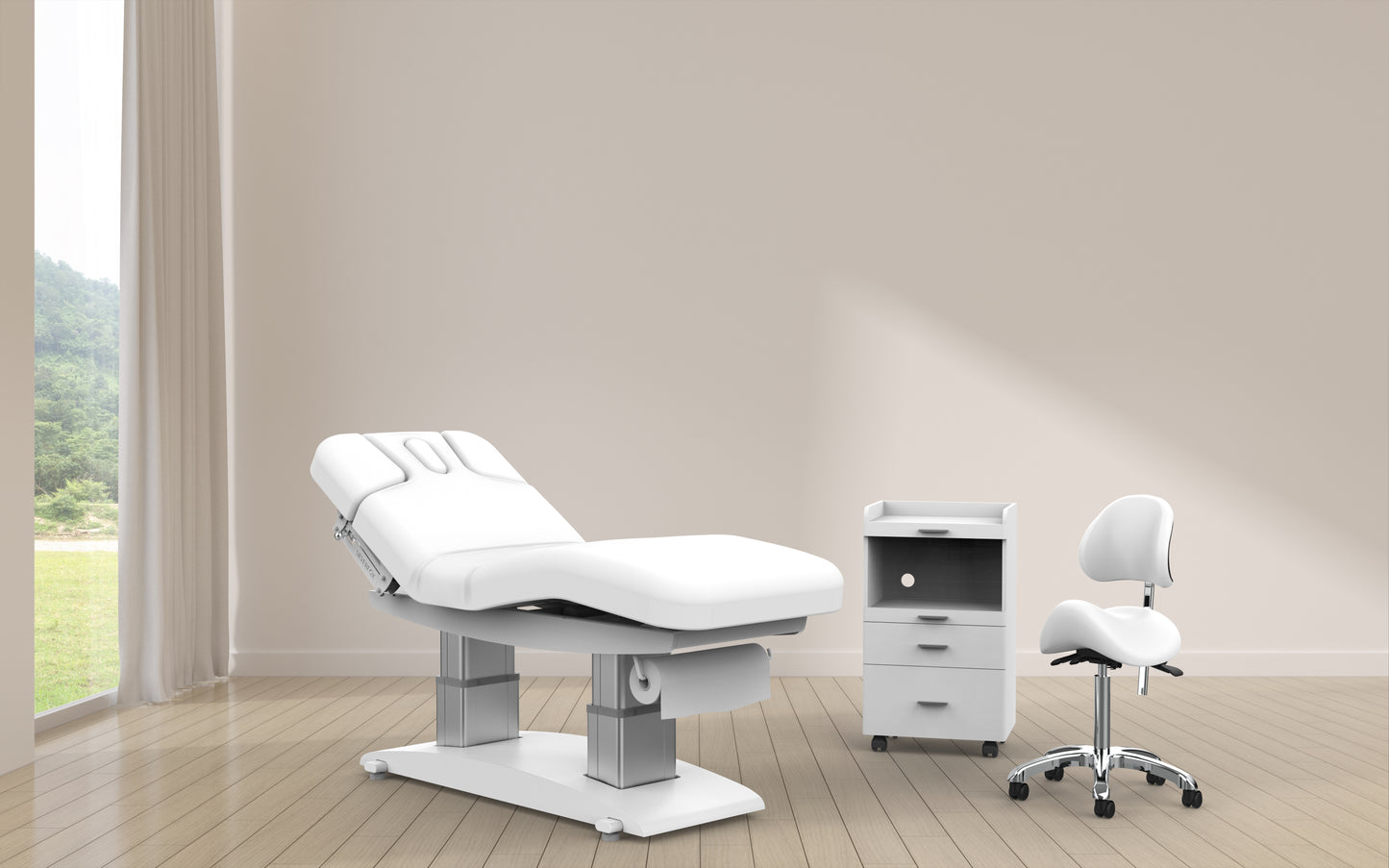 Massageliege Weiß mit 4 Motoren & Heizung L02259H