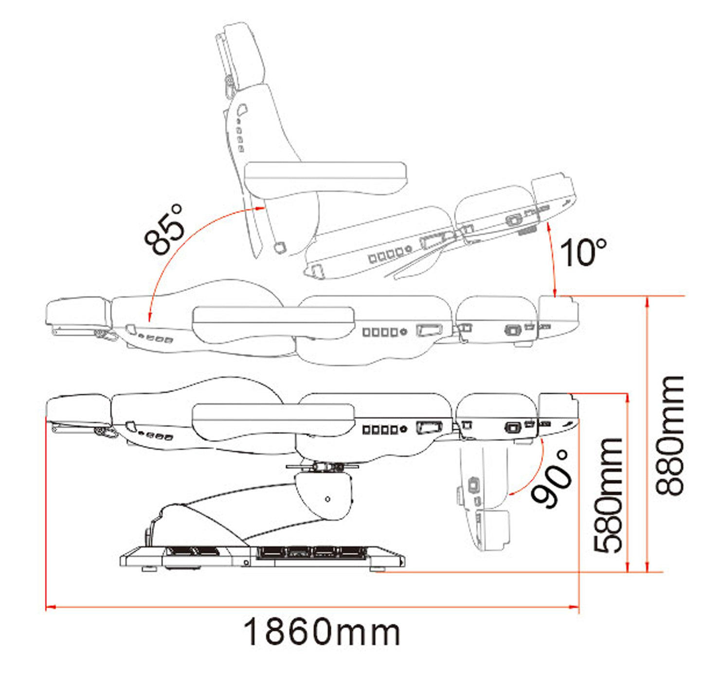 Kosmetikliege weiß mit 4 Motoren, Heizung L02246H