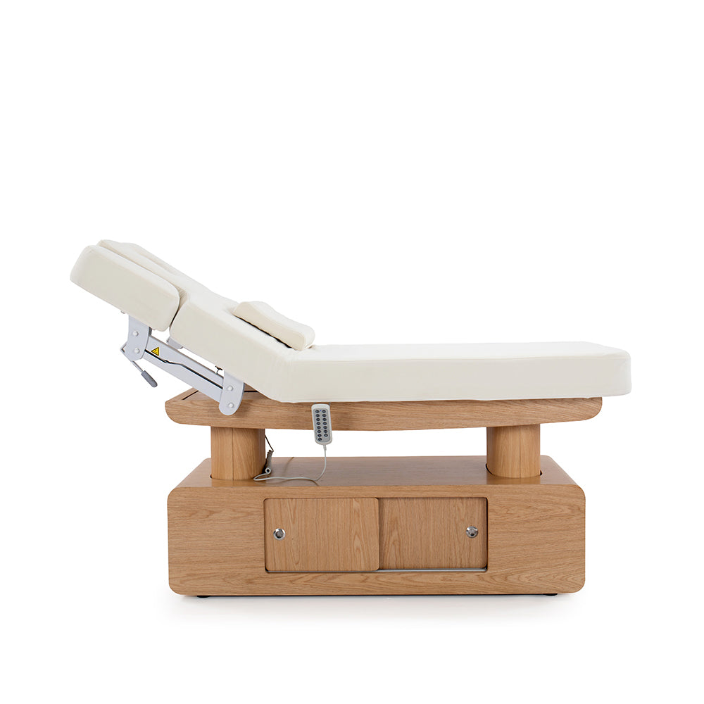 Massageliege Behandlungsliege weiß/hellholz mit Heizung&LED L03051H