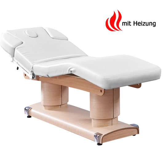 Massageliege Weiß / hell Holz mit 4 Motoren Heizung & Memory 033838H