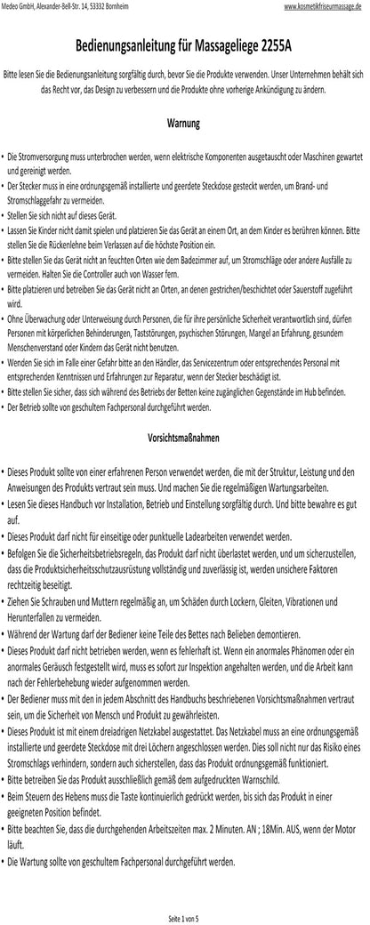 Massageliege Weiß mit Heizung 4 Motoren L02255H
