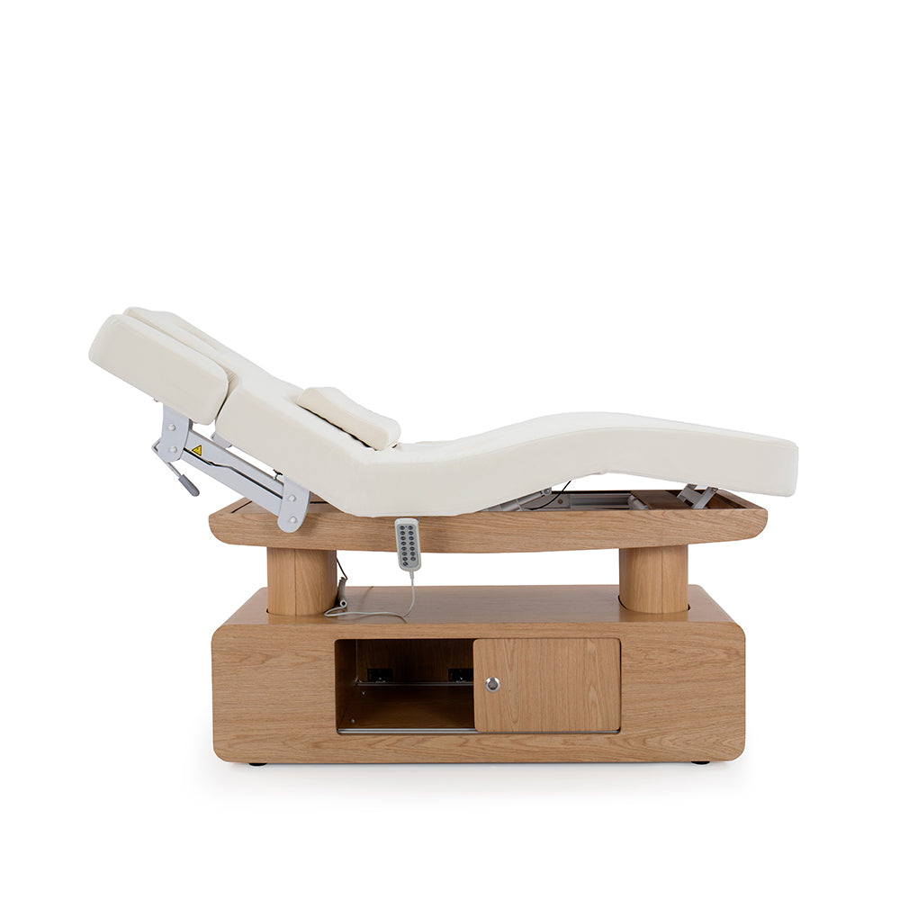 Massageliege Behandlungsliege weiß/hellholz mit Heizung&LED L03051H