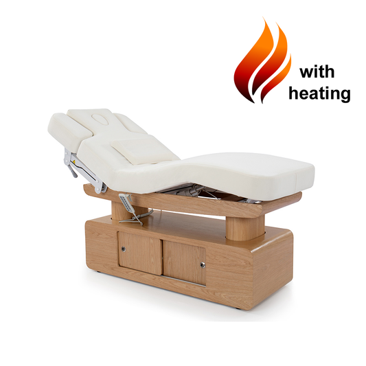 Massageliege Behandlungsliege weiß/hellholz mit Heizung&LED L03051H