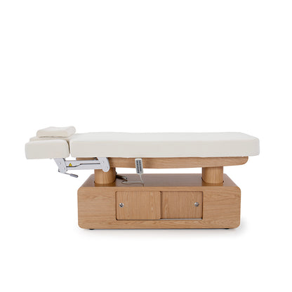 Massageliege Behandlungsliege weiß/hellholz mit Heizung&LED L03051H